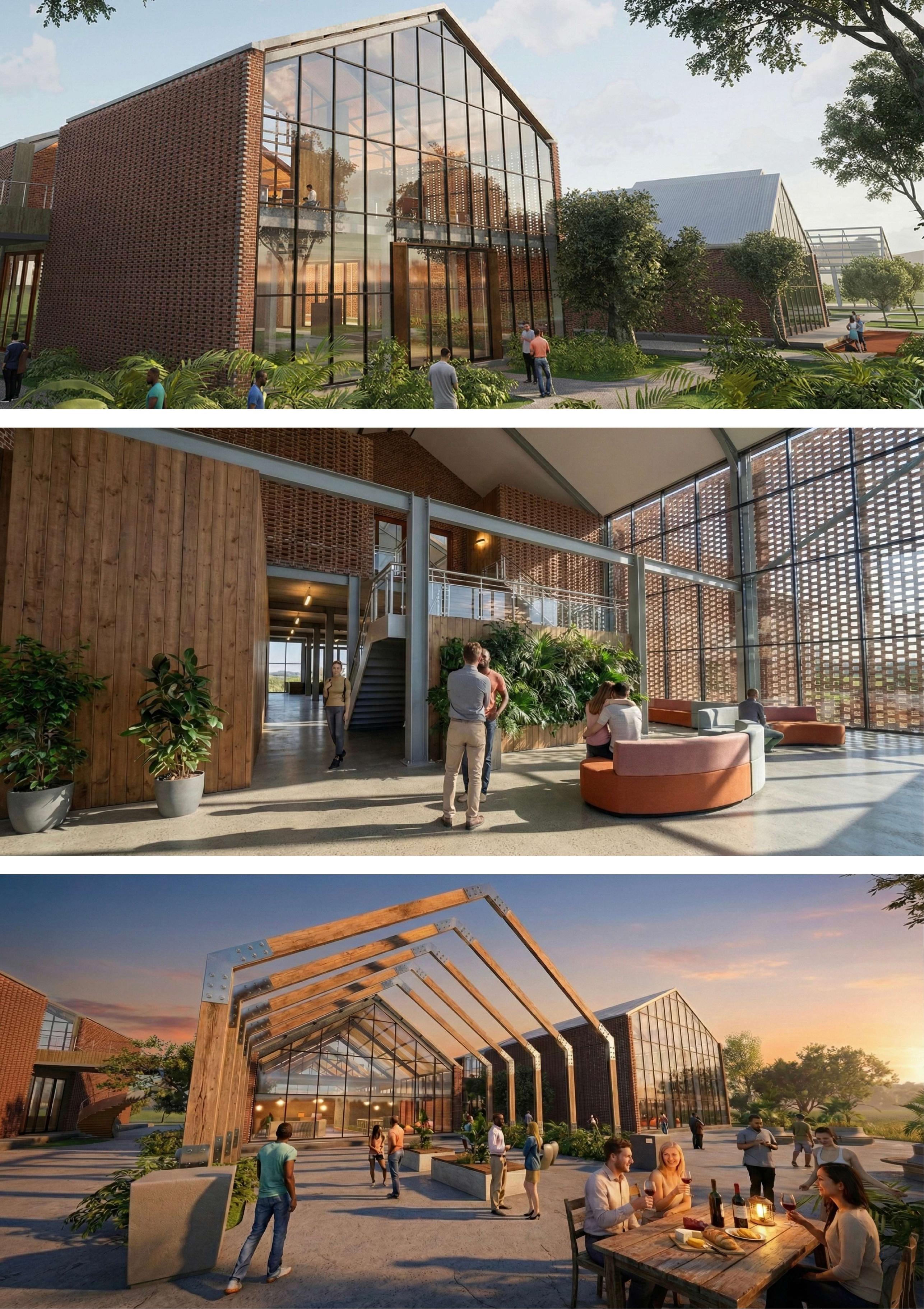 Current Crossing — exterior render of the bridge between buildings